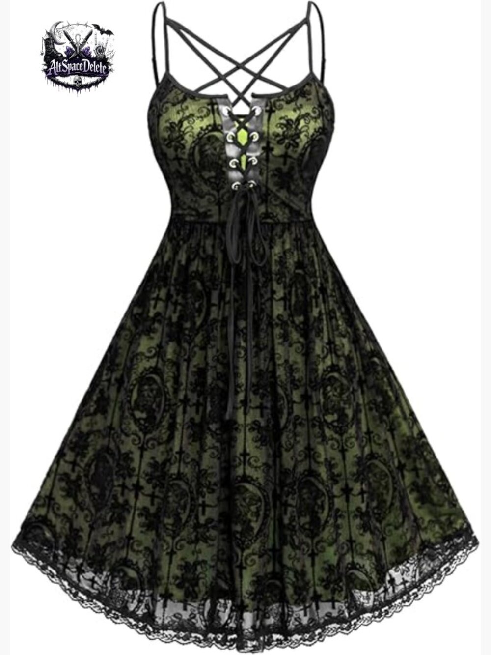 Plus Size Gothic Backless Midi Dress with Spaghetti Straps A-Line